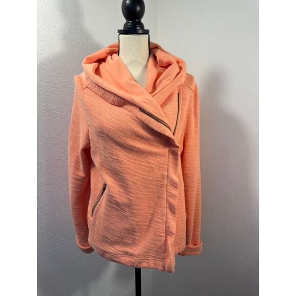 Anthropologie Saturday Sunday Orange Hoodie Jacket M Cotton Moto Wrap Jacket - Picture 3 of 9